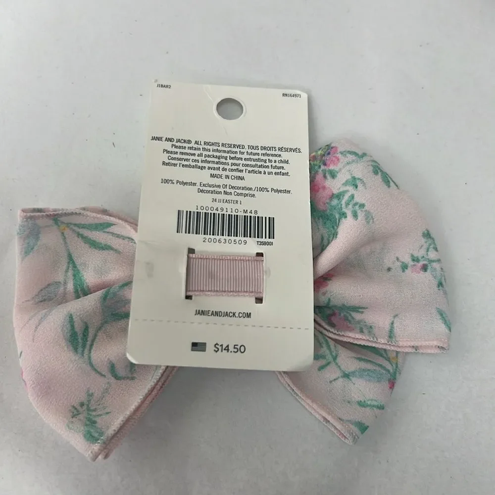 Janie and Jack Bunny Pink floral bow barrette New with tags one size